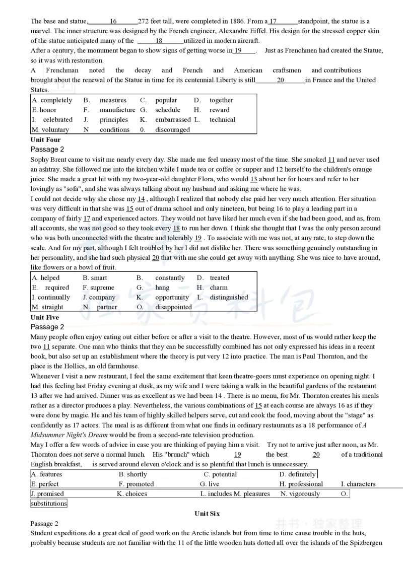 大学英语四级考试15选10专项训练(1)_大学英语四六级_赠送_四六级作文模板+单词_阅读