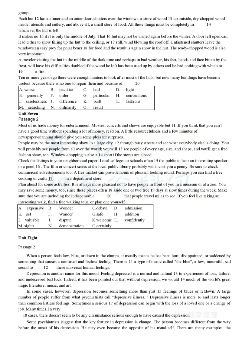 大学英语四级考试15选10专项训练(1)_大学英语四六级_赠送_四六级作文模板+单词_阅读