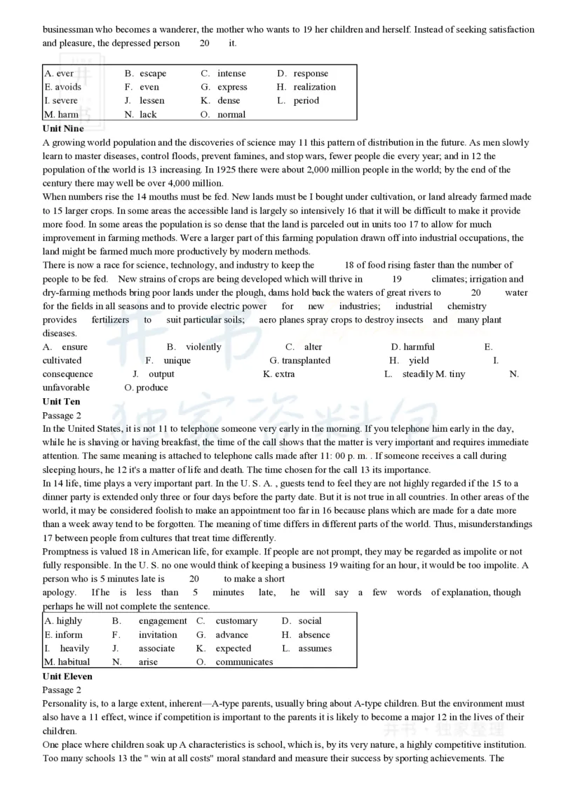 大学英语四级考试15选10专项训练(1)_大学英语四六级_赠送_四六级作文模板+单词_阅读