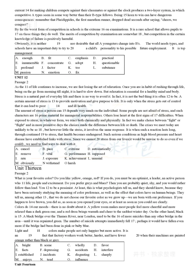 大学英语四级考试15选10专项训练(1)_大学英语四六级_赠送_四六级作文模板+单词_阅读