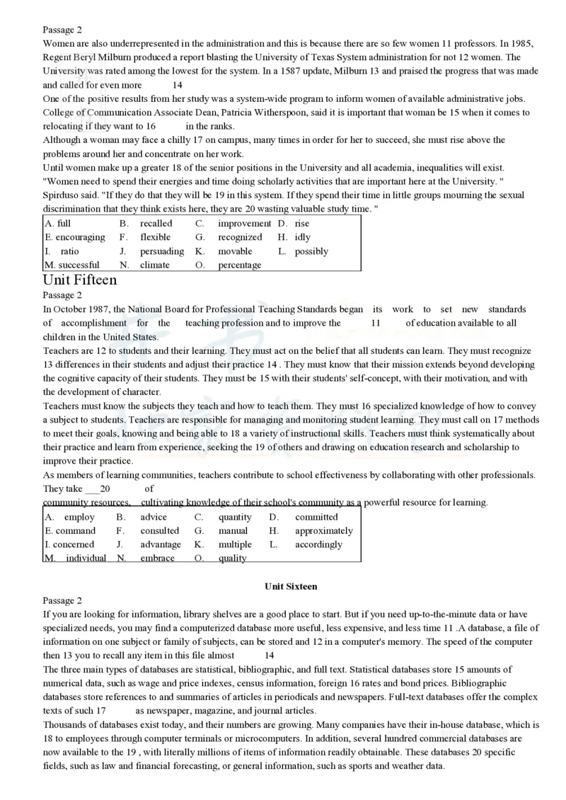 大学英语四级考试15选10专项训练(1)_大学英语四六级_赠送_四六级作文模板+单词_阅读