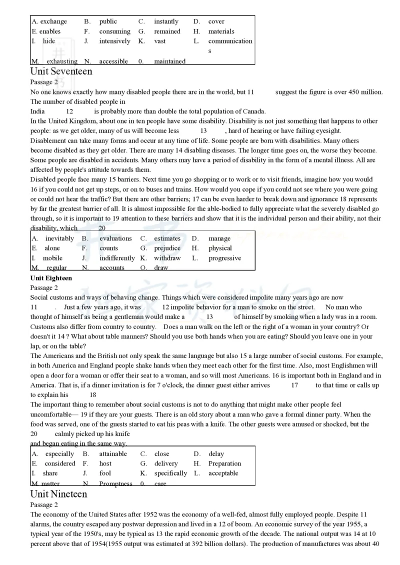 大学英语四级考试15选10专项训练(1)_大学英语四六级_赠送_四六级作文模板+单词_阅读