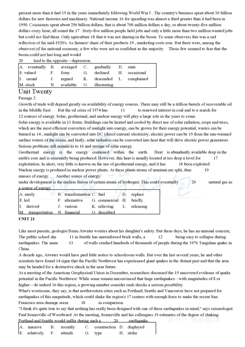 大学英语四级考试15选10专项训练(1)_大学英语四六级_赠送_四六级作文模板+单词_阅读