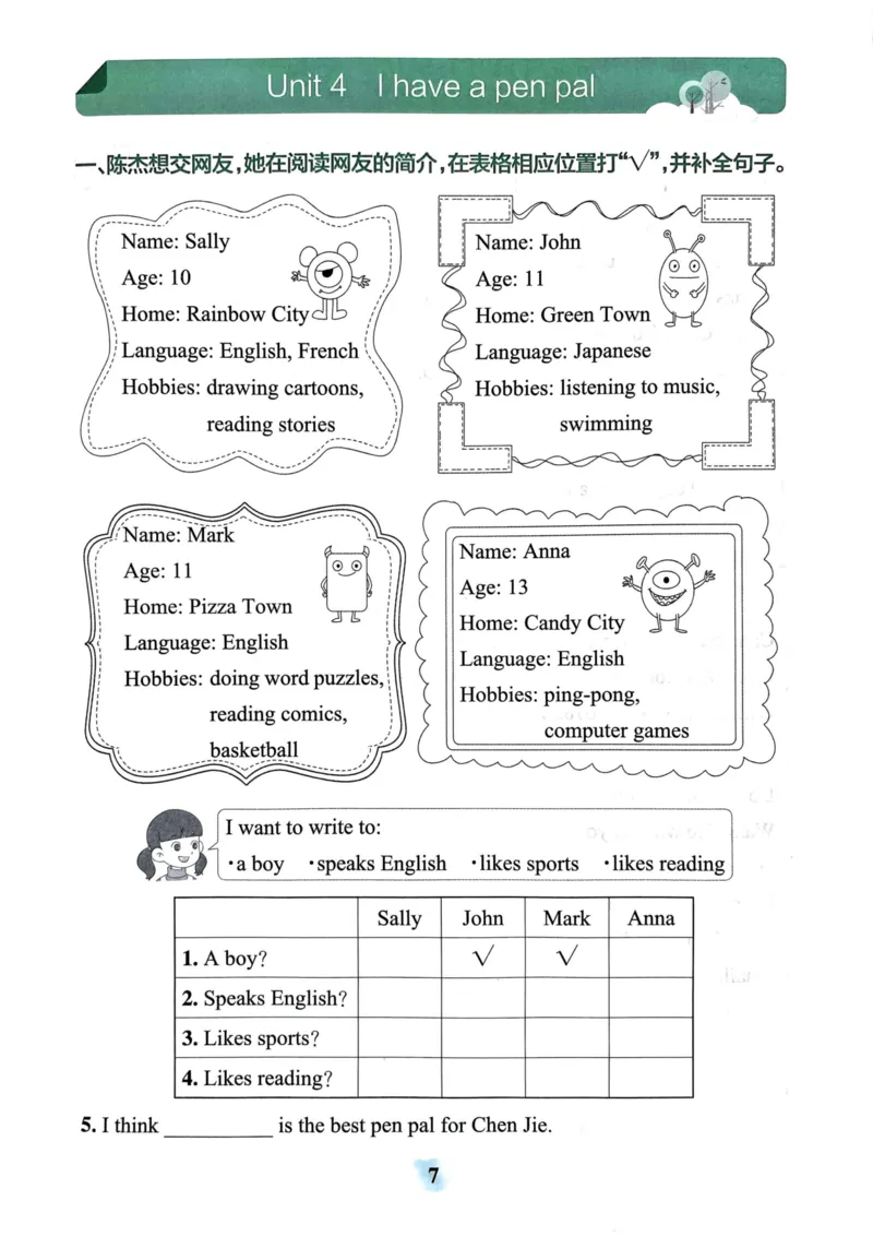 六年级英语上册人教PEP版24秋《小学霸冲A卷》同步阅读_26春四年级上下册人教版_四上英语合集人教版PEP英语四年级上册新教材（教学视频+课件+动画+音频+练习+教案）_17练习资料