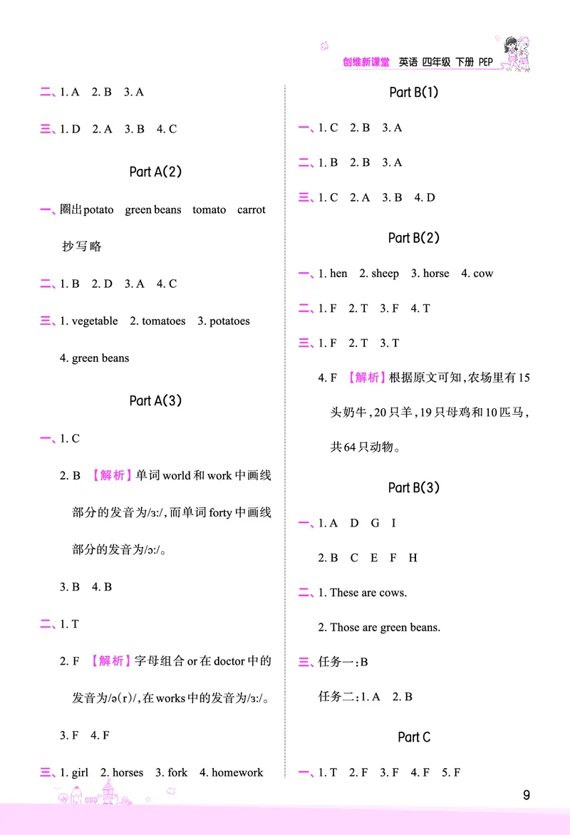 创维新课堂&mdash;PEP四英下册（答案）_26春四年级上下册人教版_四上英语合集人教版PEP英语四年级上册新教材（教学视频+课件+动画+音频+练习+教案）_17练习资料_《创维新课堂》_PEP版