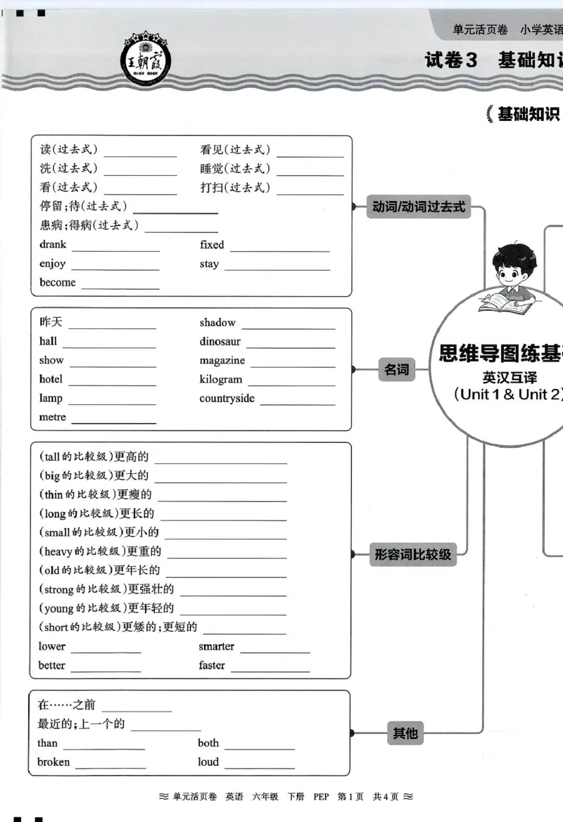 六年级英语人教PEP版25春《王朝霞单元活页卷》（A4版）_26春四年级上下册人教版_四上英语合集人教版PEP英语四年级上册新教材（教学视频+课件+动画+音频+练习+教案）_17练习资料_2025春