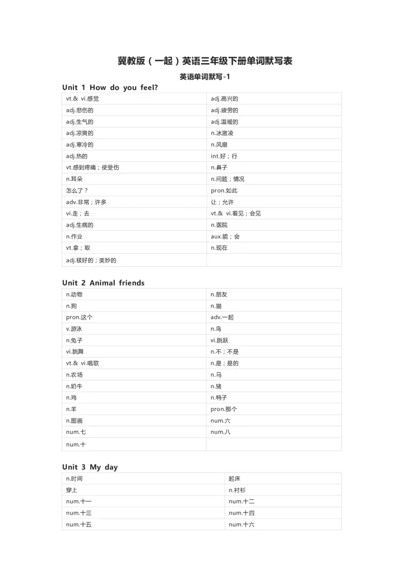 冀教版（一起）英语三年级下册单词默写表_26春四年级上下册人教版_四上英语合集人教版PEP英语四年级上册新教材（教学视频+课件+动画+音频+练习+教案）_17练习资料_冀教版（一起）