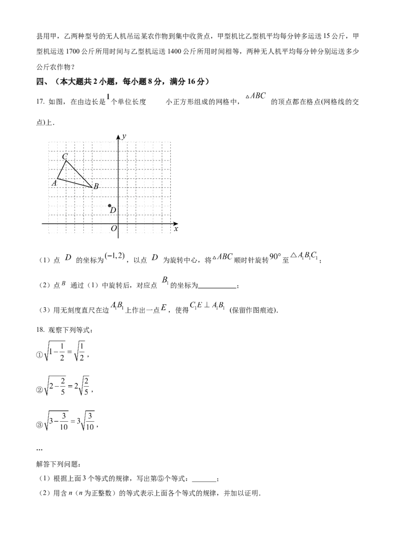 精品解析：安徽省C20教育联盟2025年九年级学业水平测试最后一卷数学试题（原卷版）_2025年安徽省中考模拟试卷数学_2025年安徽数学三模卷68份