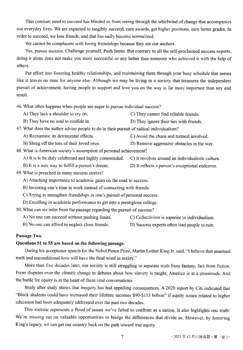六级真题合并版2021-2025年12月_大学英语四六级_大学英语四级+六级_六级真题