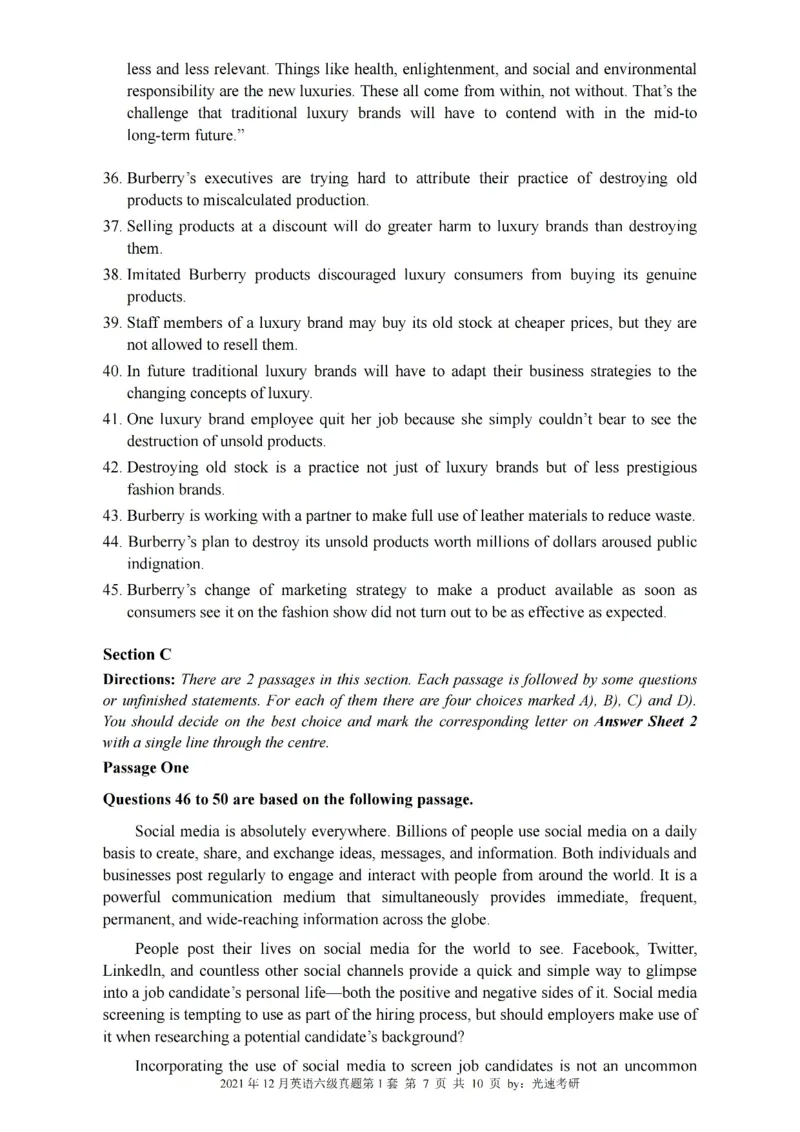 六级真题合并版2021-2025年12月_大学英语四六级_大学英语四级+六级_六级真题