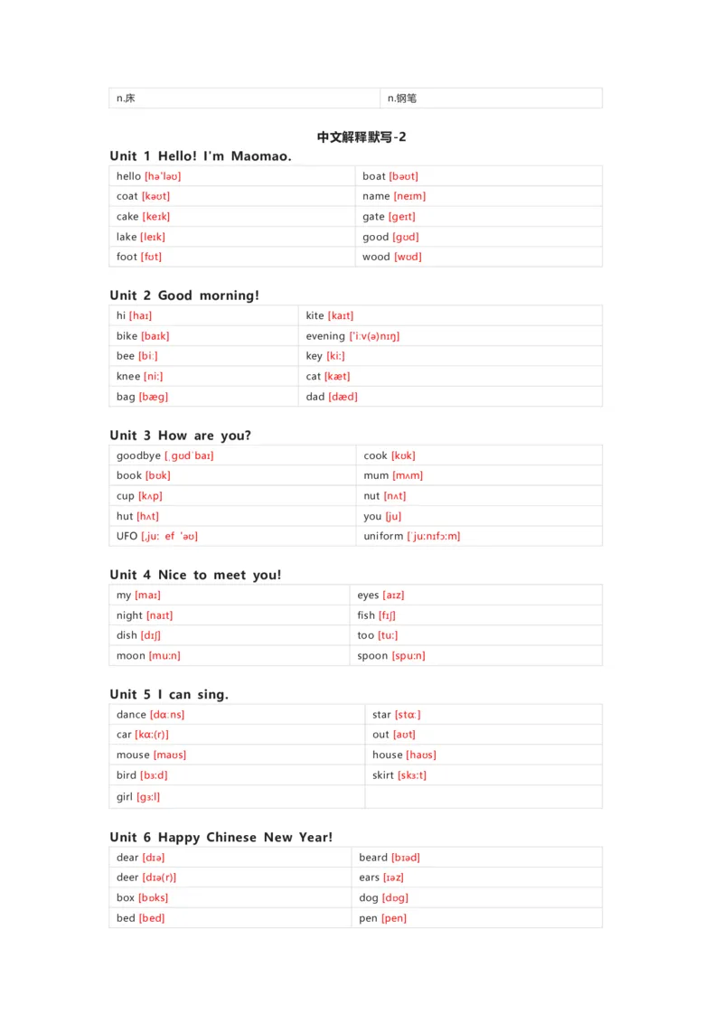 北京版（一起）英语一年级上册单词默写表_26春四年级上下册人教版_四上英语合集人教版PEP英语四年级上册新教材（教学视频+课件+动画+音频+练习+教案）_17练习资料_北京版