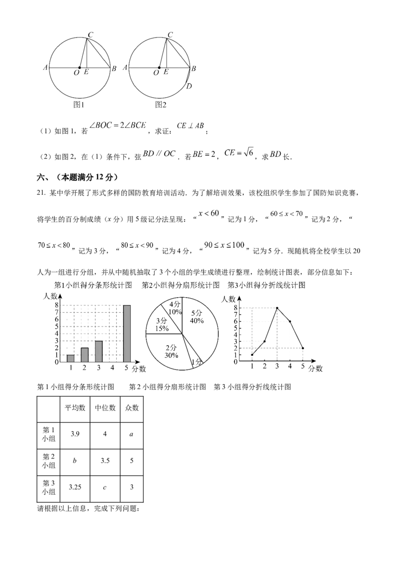 精品解析：安徽省合肥市庐阳中学2025年中考二模数学试卷（原卷版）_2025年安徽省中考模拟试卷数学_2025年安徽数学二模卷61份
