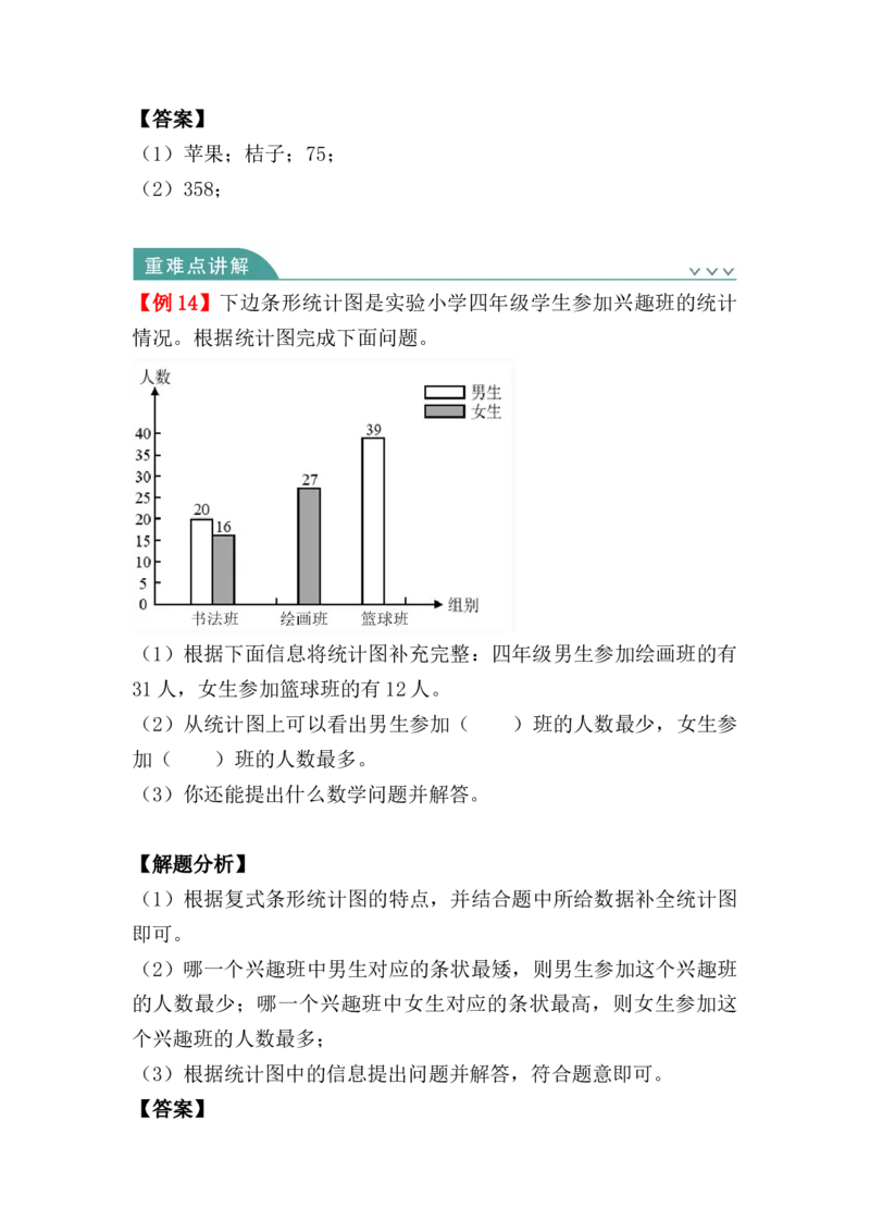 第八单元：平均数与条形统计图（知识清单）-人教版四年级数学下册（知识梳理+典型例题+对应练习+答案）_2026春人教版数学四年级下册_四下人教数学_四年级下册_知识清单