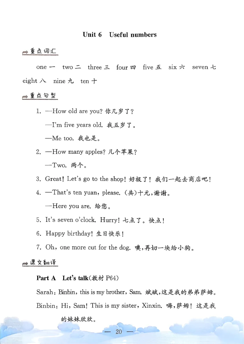 小学英语《单元知识梳理》3年级上册（25秋）_26春四年级上下册人教版_四上英语合集人教版PEP英语四年级上册新教材（教学视频+课件+动画+音频+练习+教案）_20知识点总结