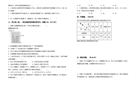 四年级数学下册第八单元平均数与条形统计图检测卷（拓展卷）（含答案）人教版_2026春人教版数学四年级下册_四下人教数学_四年级下册_专项练习