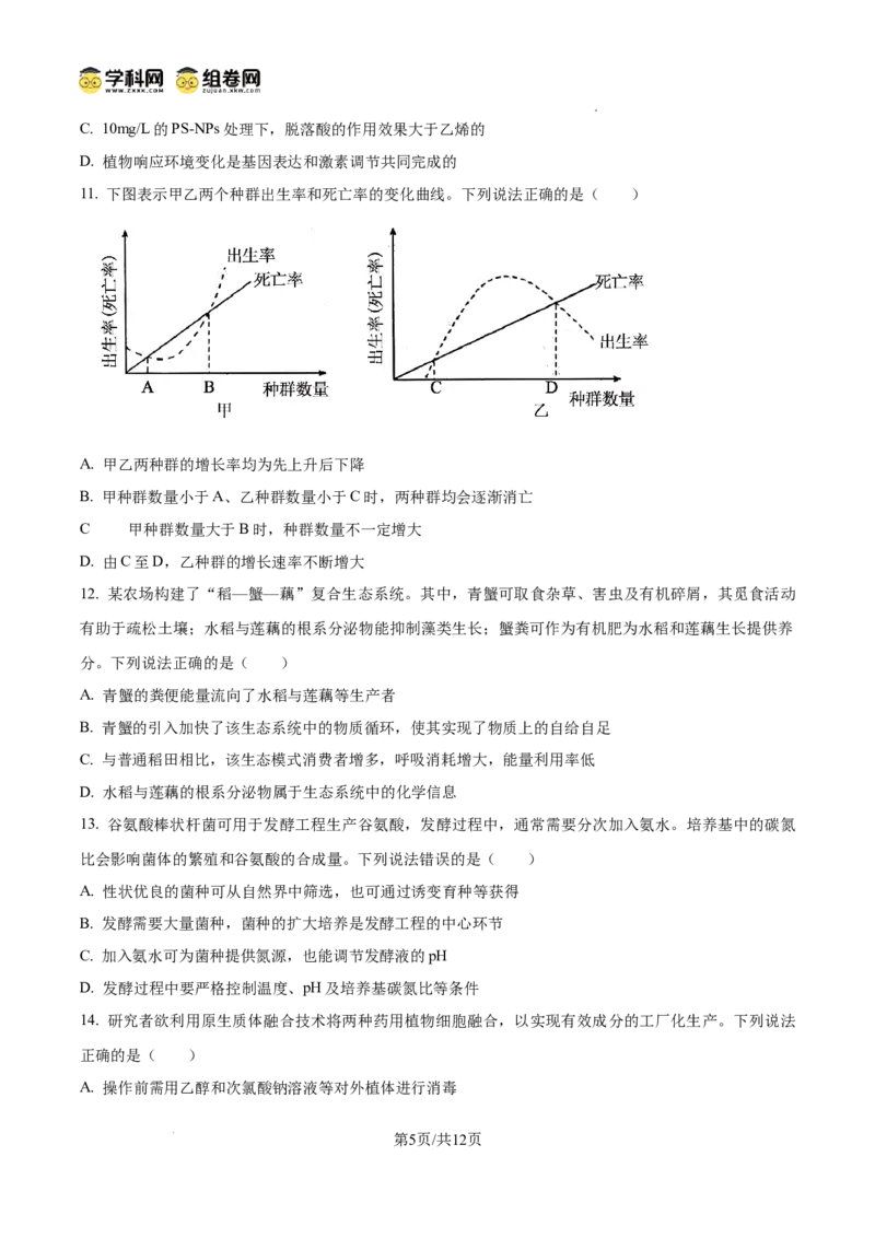 精品解析：2026届山东省东营市高三一模生物试题（原卷版）