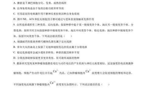 精品解析：2026届山东省东营市高三一模生物试题（原卷版）