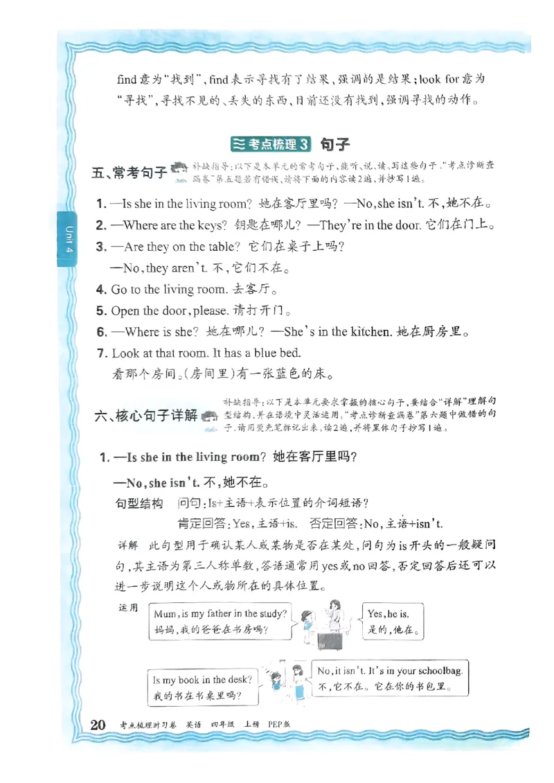 四年级英语上册人教PEP版24秋《王朝霞考点梳理时习卷》考点梳理手册_26春四年级上下册人教版_四上英语合集人教版PEP英语四年级上册新教材（教学视频+课件+动画+音频+练习+教案）