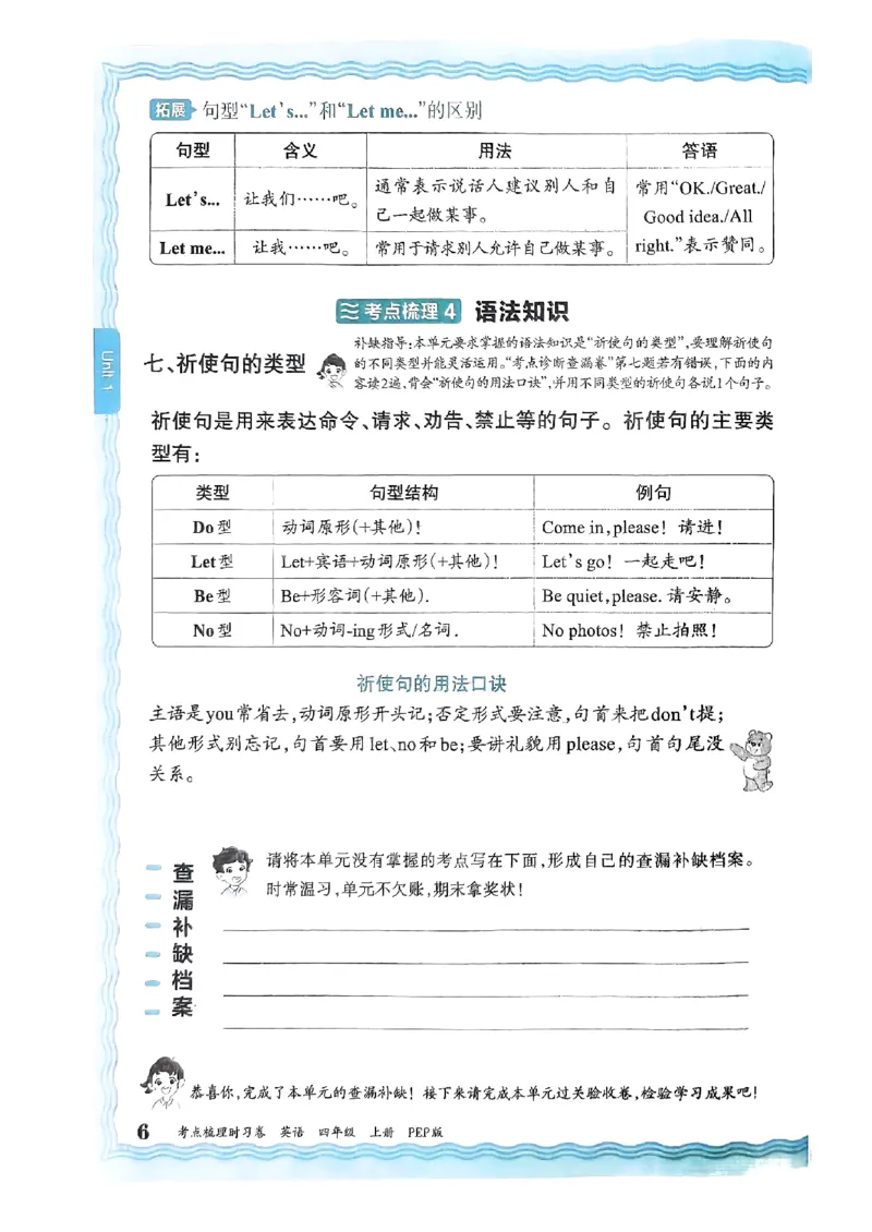四年级英语上册人教PEP版24秋《王朝霞考点梳理时习卷》考点梳理手册_26春四年级上下册人教版_四上英语合集人教版PEP英语四年级上册新教材（教学视频+课件+动画+音频+练习+教案）