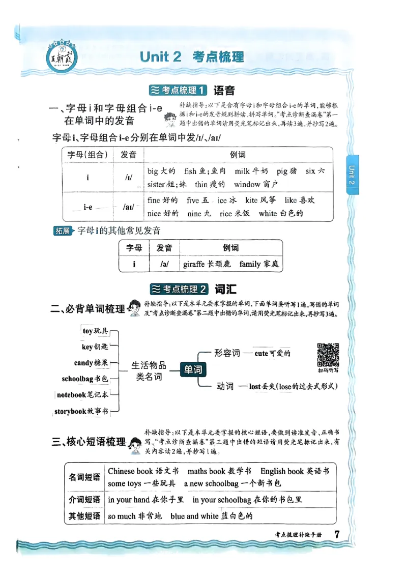 四年级英语上册人教PEP版24秋《王朝霞考点梳理时习卷》考点梳理手册_26春四年级上下册人教版_四上英语合集人教版PEP英语四年级上册新教材（教学视频+课件+动画+音频+练习+教案）