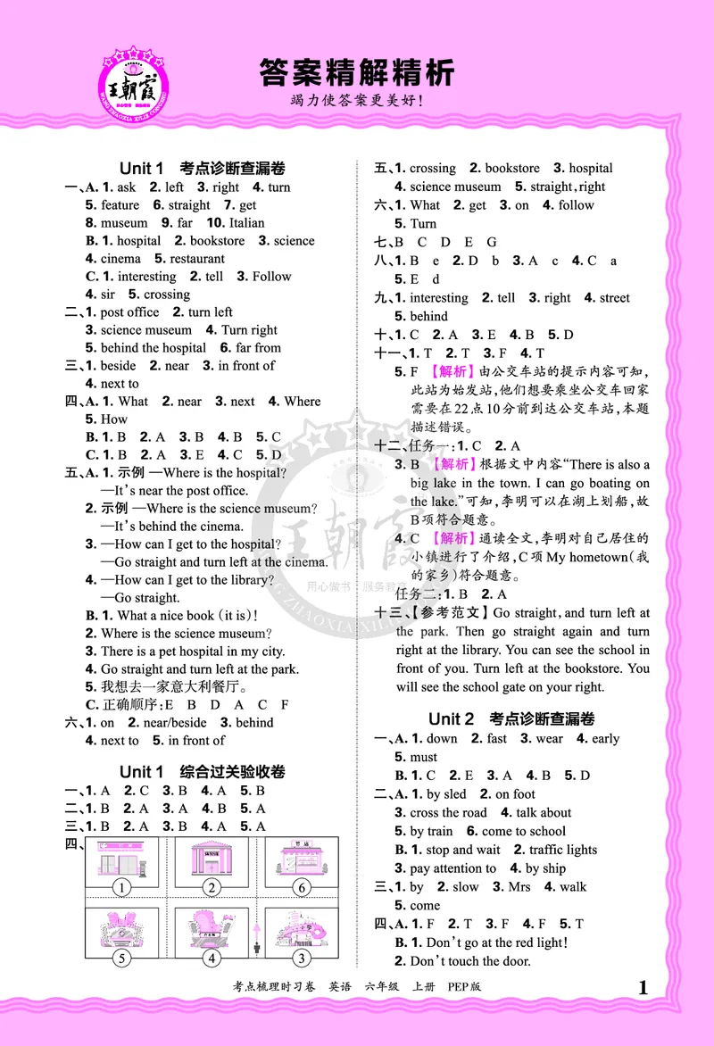 六年级英语上册人教PEP版24秋《王朝霞考点梳理时习卷》答案_26春四年级上下册人教版_四上英语合集人教版PEP英语四年级上册新教材（教学视频+课件+动画+音频+练习+教案）_17练习资料