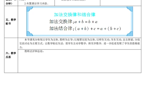 第1课时加法交换律和结合律_2026春人教版数学四年级下册_四下人教数学_四年级下册_教案_教案2+导学案人教四下数学_导学案_3运算定律
