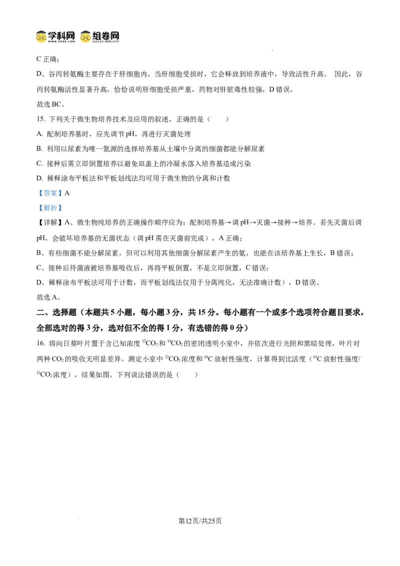 精品解析：2026届山东省菏泽市高三下学期一模生物试题（解析版）