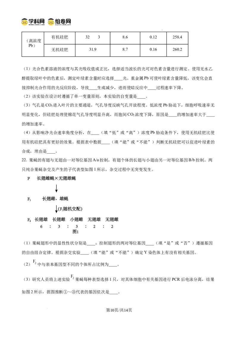 精品解析：山东省滨州市2026届高三下学期一模考试生物试题（原卷版）