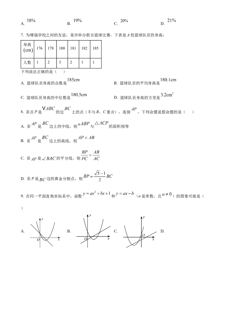 精品解析：安徽省C20教育联盟2025年九年级中考&ldquo;功夫&rdquo;卷（二）数学（原卷版）_2025年安徽省中考模拟试卷数学_2025年安徽数学一模卷62份