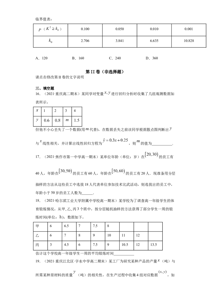 01卷第九章　统计与统计案例《过关检测卷》－2022年高考一轮数学单元复习（新高考专用）(原卷版)_02高考数学_新高考复习资料_2022年新高考资料_第09章　统计与统计案例