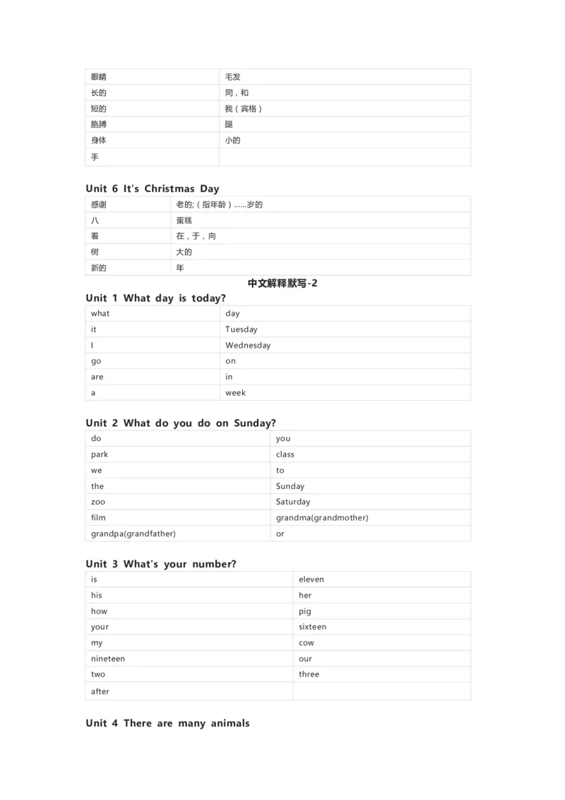 北京版（一起）英语二年级上册单词默写表_26春四年级上下册人教版_四上英语合集人教版PEP英语四年级上册新教材（教学视频+课件+动画+音频+练习+教案）_17练习资料_北京版