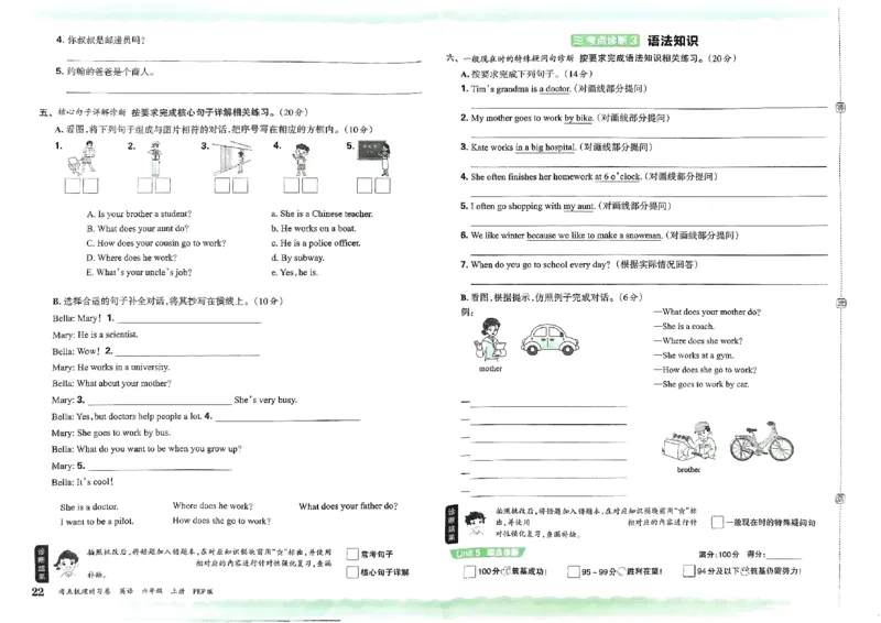 六年级英语上册人教PEP版24秋《王朝霞考点梳理时习卷》_26春四年级上下册人教版_四上英语合集人教版PEP英语四年级上册新教材（教学视频+课件+动画+音频+练习+教案）_17练习资料