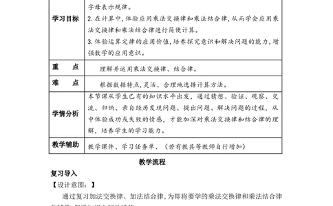 第三单元_第04课时乘法交换律和乘法结合律（教学设计）-四年级数学下册人教版_2026春人教版数学四年级下册_四下人教数学_四年级下册_教学设计-与最新课件匹配