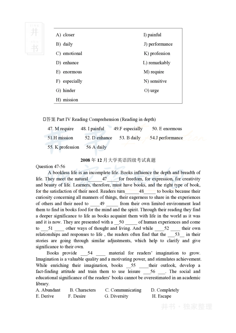 大学英语四级(选词填空)专项训练_大学英语四六级_赠送_四六级作文模板+单词_阅读