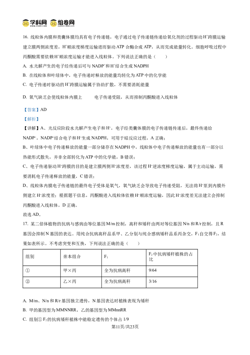 精品解析：2026届山东德州市高三下学期一模考试生物试题（解析版）