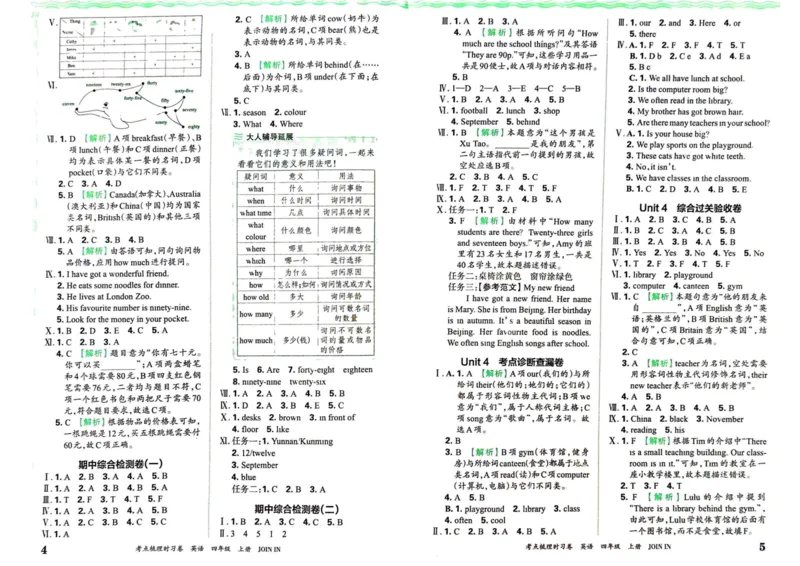 四上答案_26春四年级上下册人教版_四上英语合集人教版PEP英语四年级上册新教材（教学视频+课件+动画+音频+练习+教案）_17练习资料_小学英语（预习复习资料大礼包）_《剑桥JOININ版》