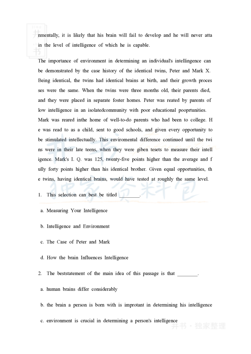 大学英语四级阅读40篇(含答案)_大学英语四六级_赠送_四六级作文模板+单词_阅读