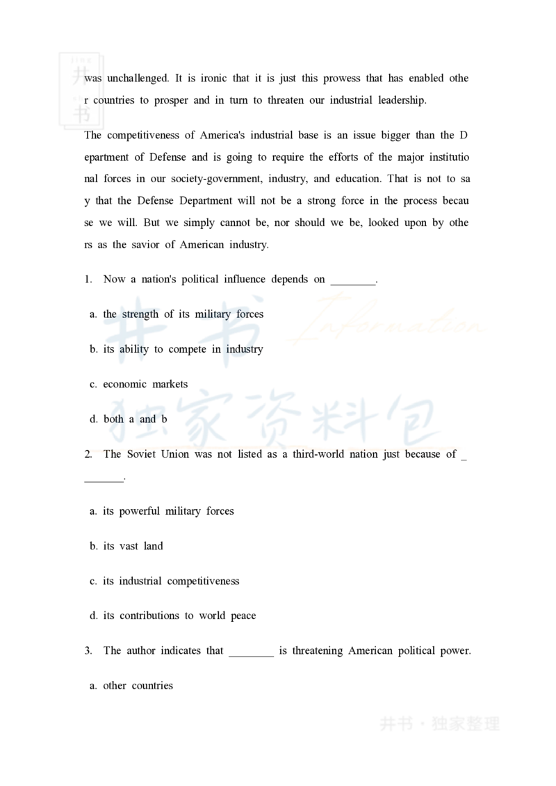 大学英语四级阅读40篇(含答案)_大学英语四六级_赠送_四六级作文模板+单词_阅读