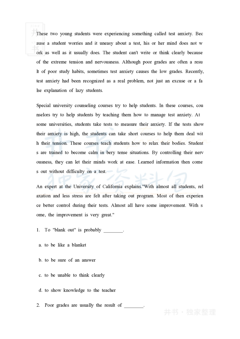 大学英语四级阅读40篇(含答案)_大学英语四六级_赠送_四六级作文模板+单词_阅读