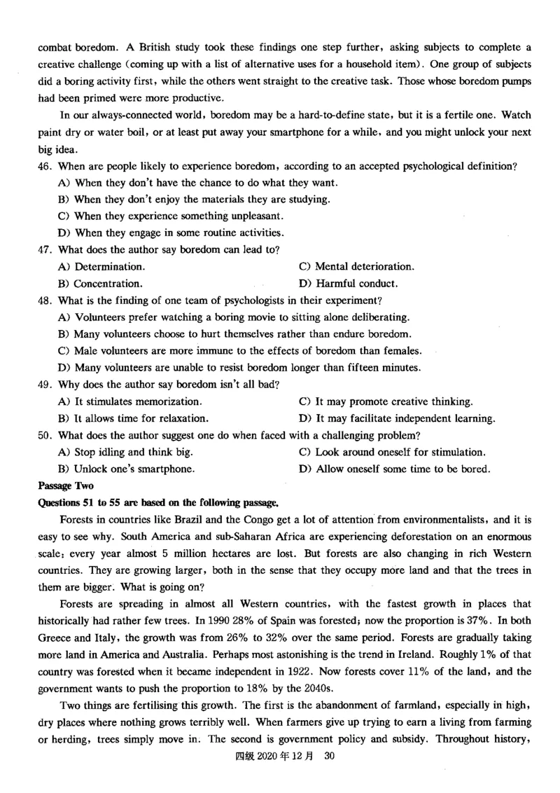 四级真题2017-2020一键打印版_大学英语四六级_大学英语四级+六级_四级真题