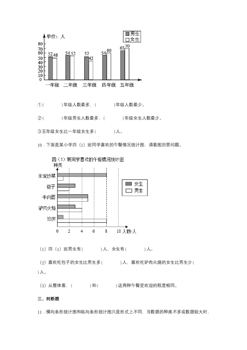 分层训练8.2复式条形统计图四年级下册数学同步练习人教版（含答案）_2026春人教版数学四年级下册_四下人教数学_四年级下册_课时练习_分层练