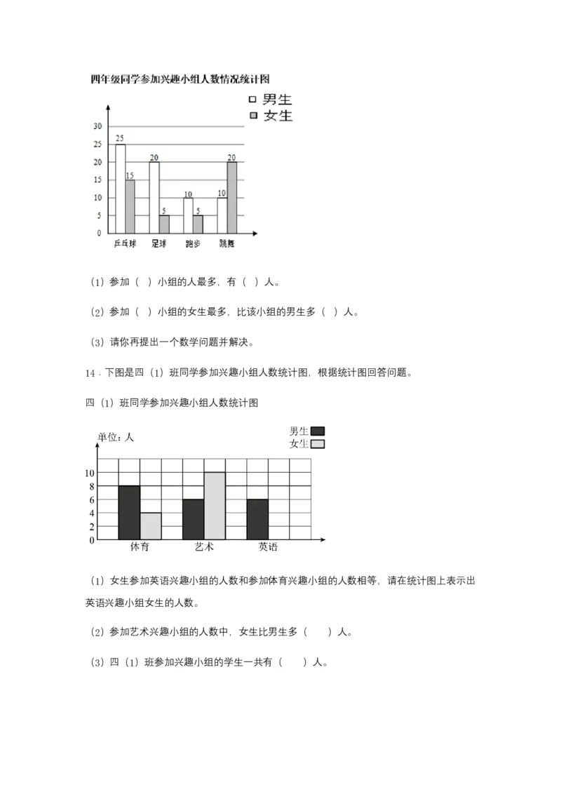 分层训练8.2复式条形统计图四年级下册数学同步练习人教版（含答案）_2026春人教版数学四年级下册_四下人教数学_四年级下册_课时练习_分层练