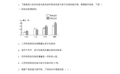 分层训练8.2复式条形统计图四年级下册数学同步练习人教版（含答案）_2026春人教版数学四年级下册_四下人教数学_四年级下册_课时练习_分层练