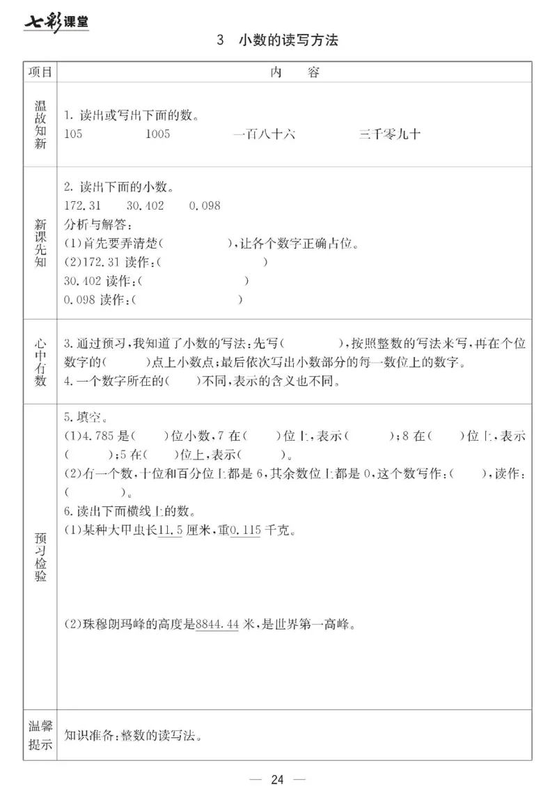 冀教版数学四年级下册预习卡_26春四年级上下册人教版_四上英语合集人教版PEP英语四年级上册新教材（教学视频+课件+动画+音频+练习+教案）_17练习资料_《预习卡》_小学数学冀教版
