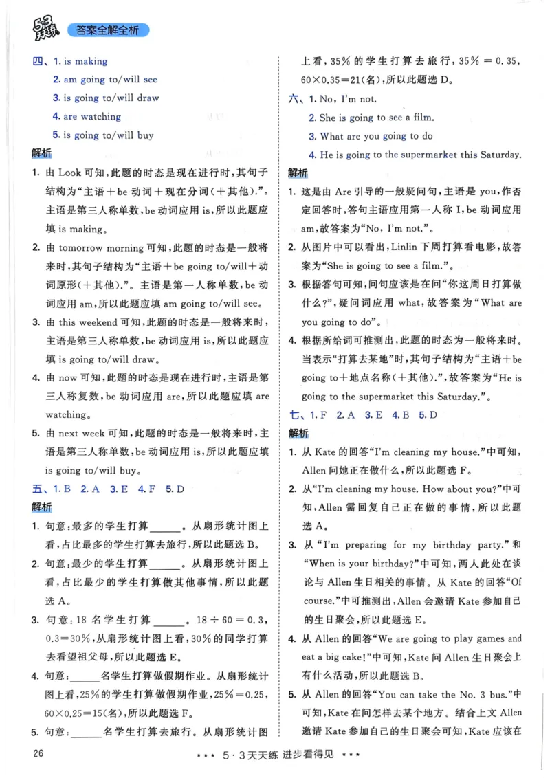 六年级英语上册人教PEP版24秋《53天天练》答案解析_26春四年级上下册人教版_四上英语合集人教版PEP英语四年级上册新教材（教学视频+课件+动画+音频+练习+教案）_17练习资料
