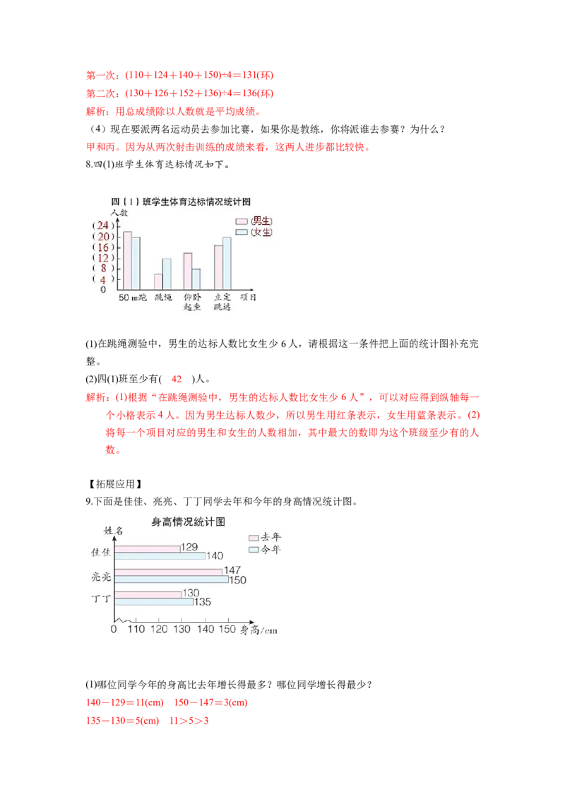 第八单元第2课时复式条形统计图（分层作业）-四年级数学下册人教版_2026春人教版数学四年级下册_四下人教数学_四年级下册_分层作业