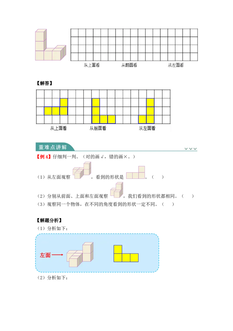 第二单元：观察物体（二）（知识清单）-人教版四年级数学下册_2026春人教版数学四年级下册_四下人教数学_四年级下册_知识清单