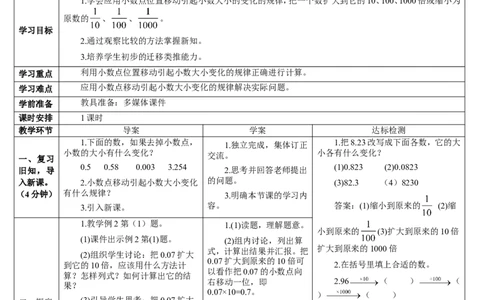 第2课时小数点的移动引起小数大小变化的规律（2）_2026春人教版数学四年级下册_四下人教数学_四年级下册_教案_教案2+导学案人教四下数学_导学案_4小数的意义和性质