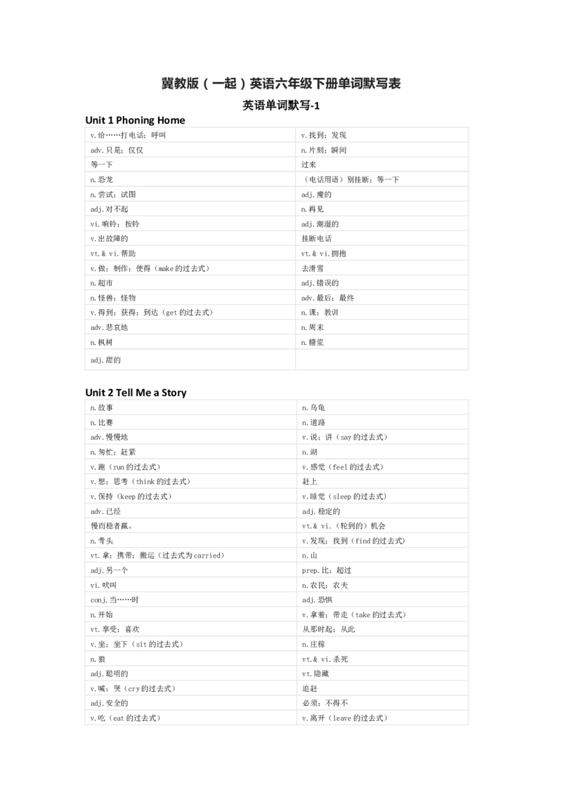 冀教版（一起）英语六年级下册单词默写表_26春四年级上下册人教版_四上英语合集人教版PEP英语四年级上册新教材（教学视频+课件+动画+音频+练习+教案）_17练习资料_冀教版（一起）