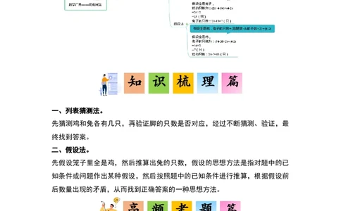 第九单元数学广角&mdash;&mdash;鸡兔同笼&middot;单元复习篇-四年级数学下册（原卷版）人教版_2026春人教版数学四年级下册_四下人教数学_四年级下册_单元复习讲义